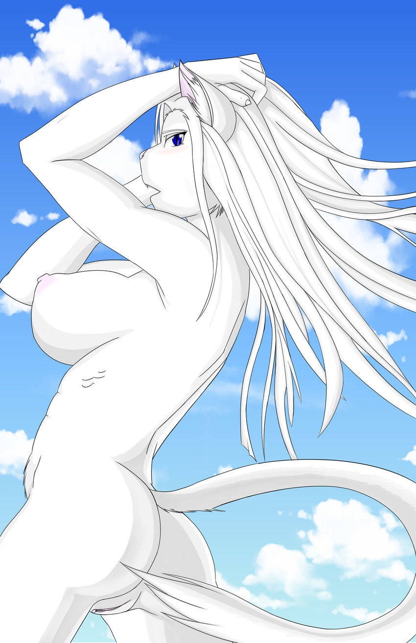 angel anthro boby breasts butt cat color feline female gtoyaannno hair mammal mericella pew photo pussy river solo source white_hair