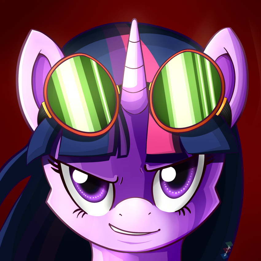 animal_ears black_hair equine eyewear female friendship_is_magic friendsip_is_magic fur glow_eyes glowing googles hair horn horse ingi_talim looking_at_viewer makeup mammal my_little_pony nice pink_hair purple_eyes purple_fur purple_hair smile solo twilight_sparkle_(mlp) unicorn