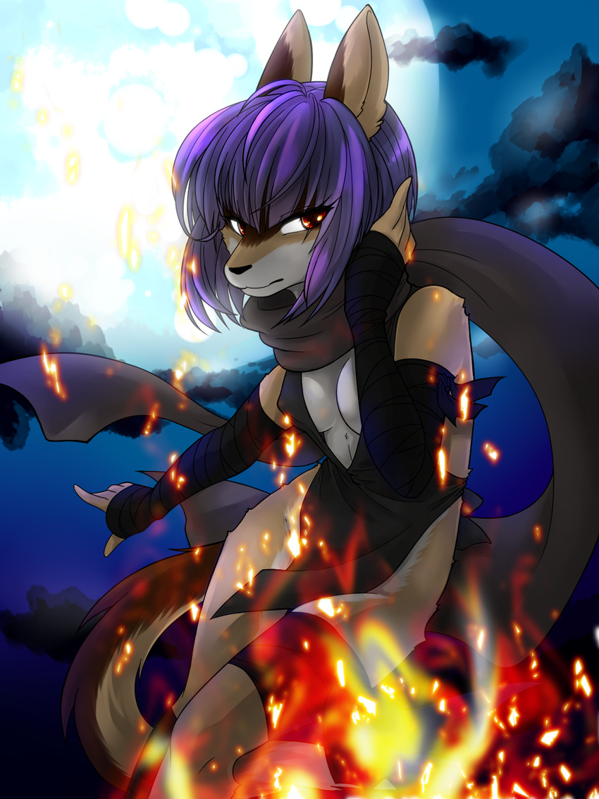 canine ehime_mikan female fire fox hair kemono kunoichi mammal power purple_hair red_eyes short_hair