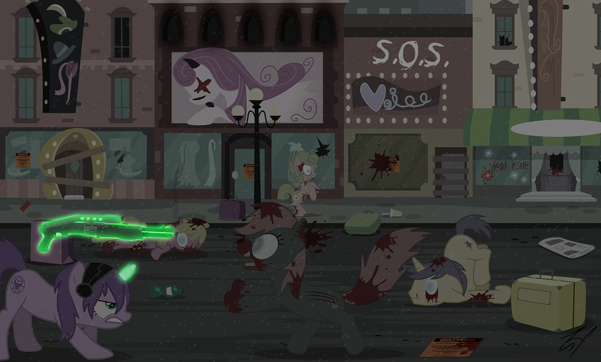 alpha android apocalypse blood equine fan_character female gore grimdark gun horn machine mammal mechanical my_little_pony ranged_weapon robot shotgun the_last_man_in_the_universe undead unicorn weapon zehfox zombie