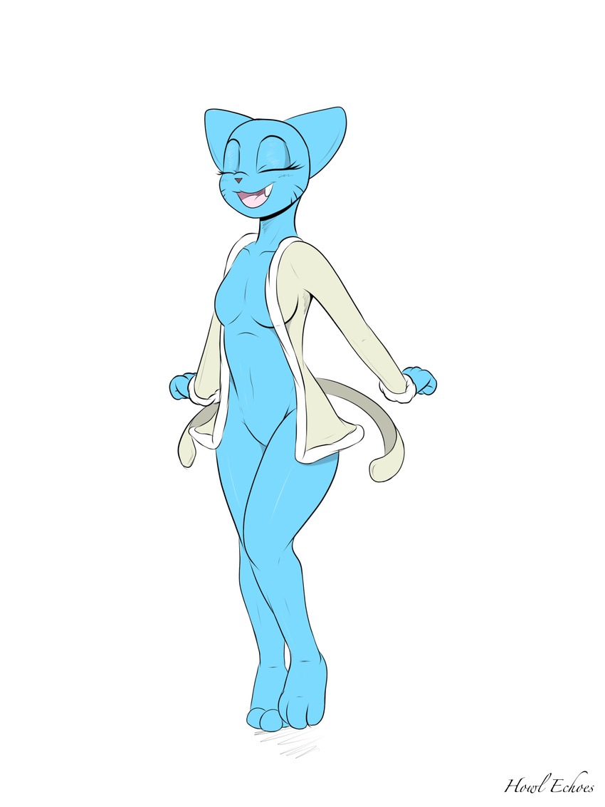 anthro blue_fur cat eyes_closed feline female fur hi_res howl_echoes mammal nicole_watterson open_mouth solo the_amazing_world_of_gumball