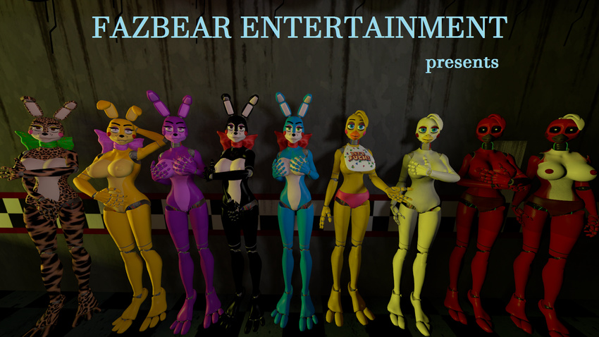 3d avian bonnie breasts chica chica_fnaf female five_nights_at_freddy's inside machine mammal mechanical nipples reskin robot spider26 text toy_bonnie toy_chica video_games wall