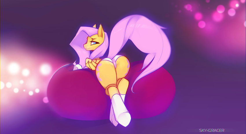 bean_bag butt clothing cutie_mark equine female feral fluttershy_(mlp) friendship_is_magic hair looking_back mammal my_little_pony panties pegasus pink_hair sky-gracer solo underwear wings