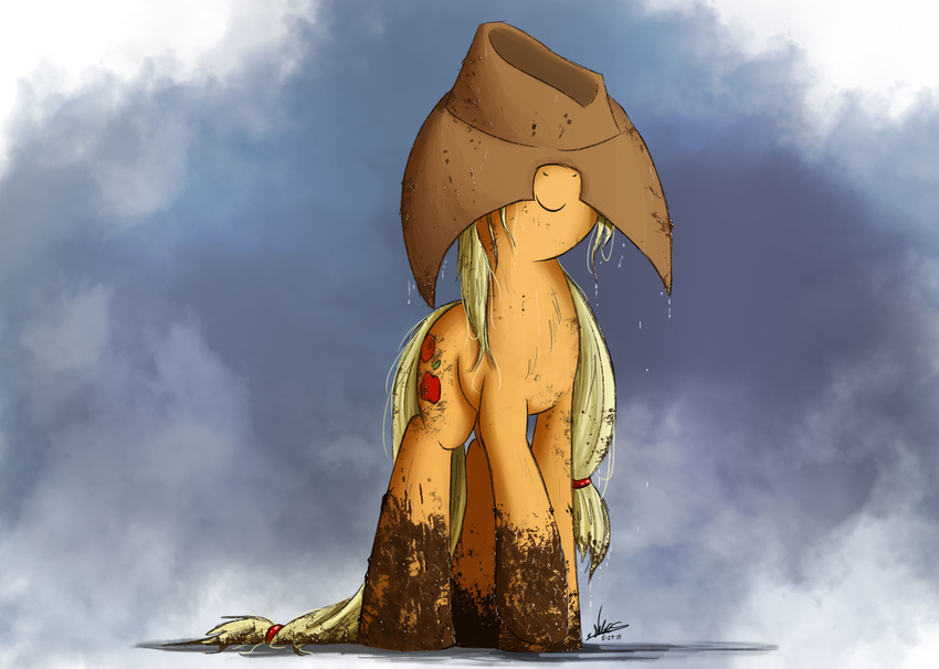 2015 applejack_(mlp) earth_pony equine female feral friendship_is_magic hat horse mammal mud my_little_pony ncmares pony solo
