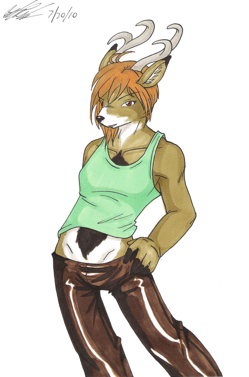 anthro antlers bely cervine clothed clothing deer fur horn invalid_tag james koshkio looking_at_viewer male mammal shirt solo standing tank_top