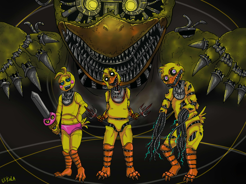 avian bird blood chica(fnaf) claws dream glowing machine mechanical monster nightmare sword teeth toy_chica(fnaf2) uitinla video_games weapon whips withered_chica(fnaf2)five_nights_at_freddys