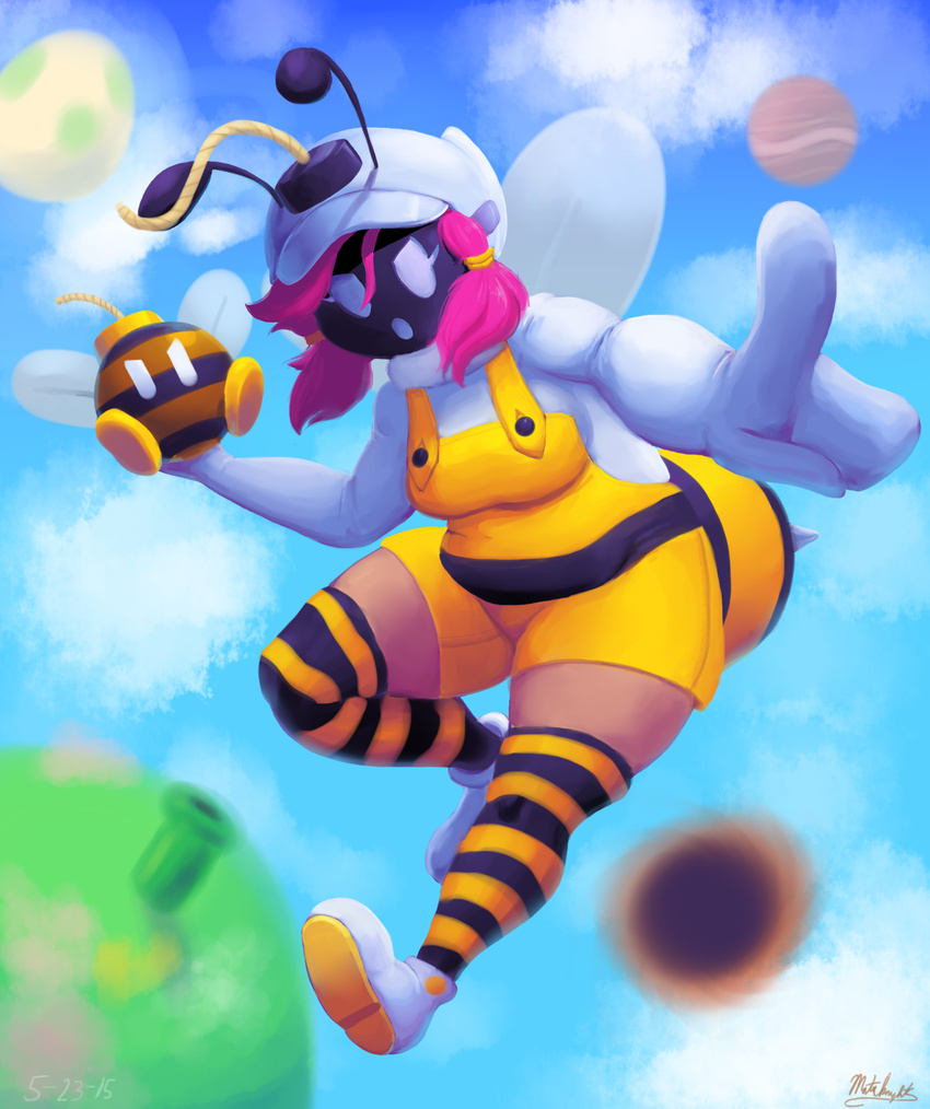 animated antennae arthropod bee bob-omb clothing egg female helmet humanoid insect legwear mario_bros mataknight nintendo not_furry overalls planet shygirl shyguy stockings video_games wings