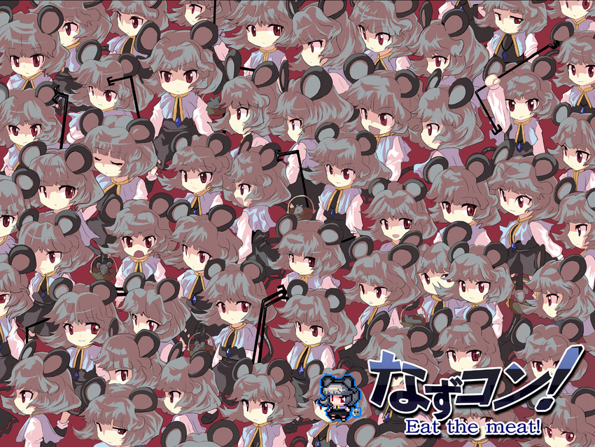 alphes_(style) animal_ears clone dowsing_rod grey_hair highres jewelry mouse_ears mouse_tail multiple_girls nazrin parody patchcon pendant red_eyes shope short_hair style_parody tail touhou wallpaper