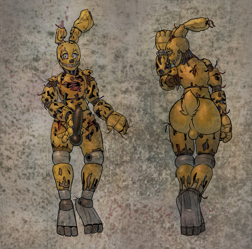 2015 erection five_nights_at_freddy's five_nights_at_freddy's_3 lagomorph machine male mammal mechanical penis rabbit robot smile solo springtrap_(fnaf) video_games wires