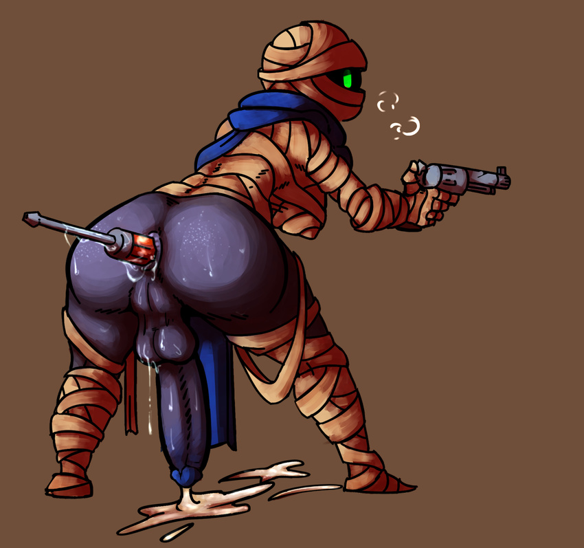 1_eye 2015 after_orgasm anus balls big_butt breasts butt clothed clothing cum female looking_back not_furry nuclear_throne penis rebel_(nuclear_throne) scarf screwdriver tools