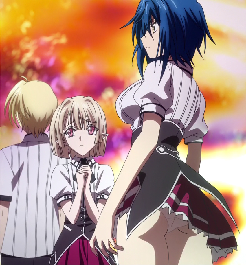 ass back blue_hair breasts gradient gradient_background high_school_dxd large_breasts panties standing stitched underwear upskirt xenovia_(high_school_dxd)