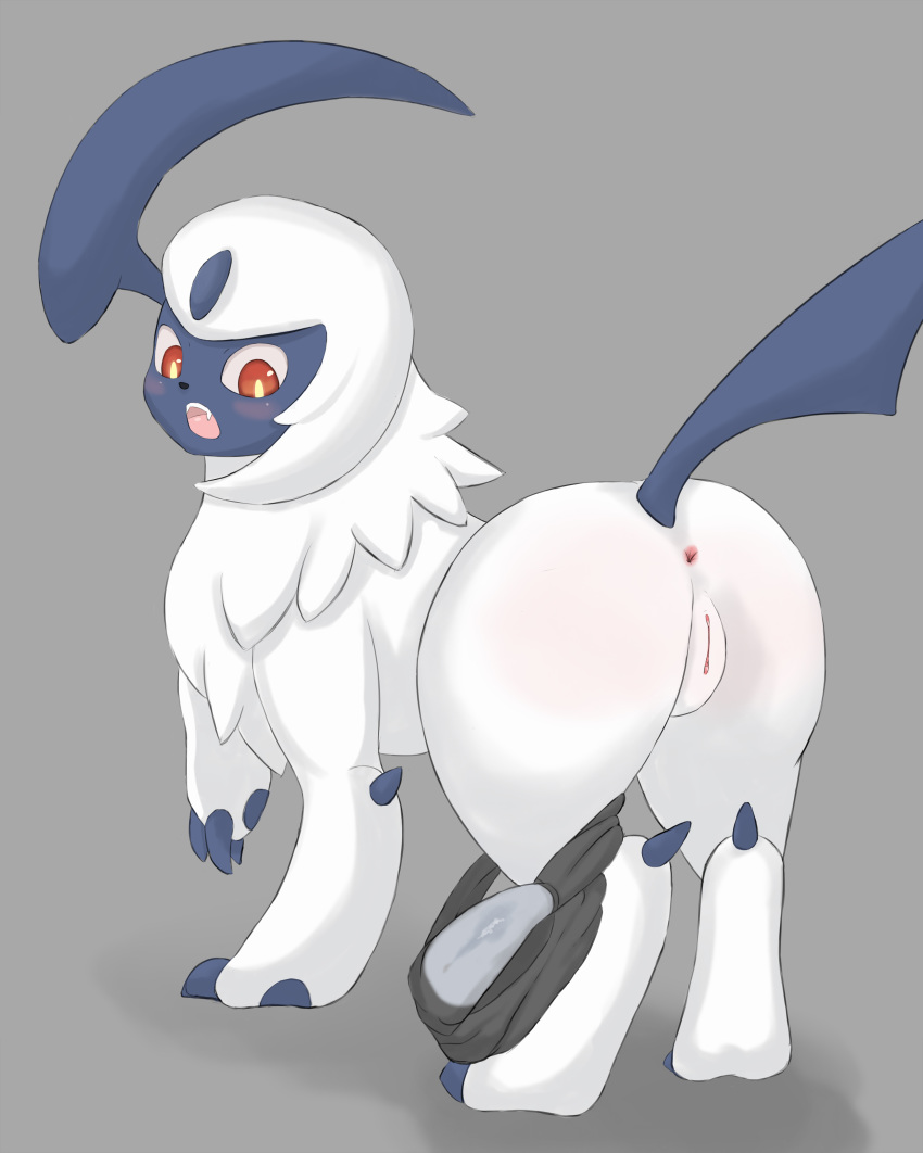 absol all_fours anus black_nose blue_claws blue_pawpads blush butt camel_toe claws clitoris clothing cute_fangs everstone_(artist) female feral fur looking_back nintendo nude one_leg_up open_mouth panties panties_down pawpads pok&eacute;mon pok&eacute;mon_(species) pussy pussy_juice raised_tail rear_view red_eyes solo tongue underwear video_games white_fur