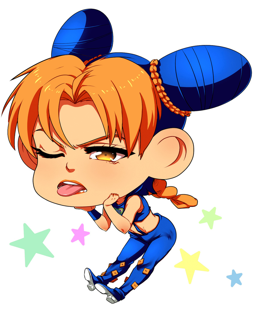 animated animated_gif blonde_hair blue_hair chibi hands_on_own_chin hands_on_own_face highres jojo_no_kimyou_na_bouken kuujou_jolyne multicolored_hair one_eye_closed solo star tariah_furlow tongue tongue_out two-tone_hair wristband yellow_eyes