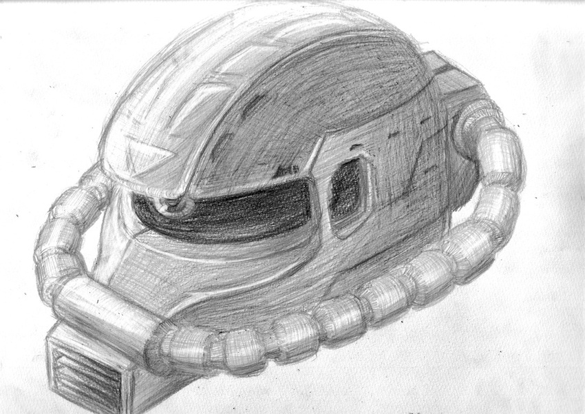 artist_request gundam head mecha mobile_suit_gundam monochrome sketch zaku zaku_ii