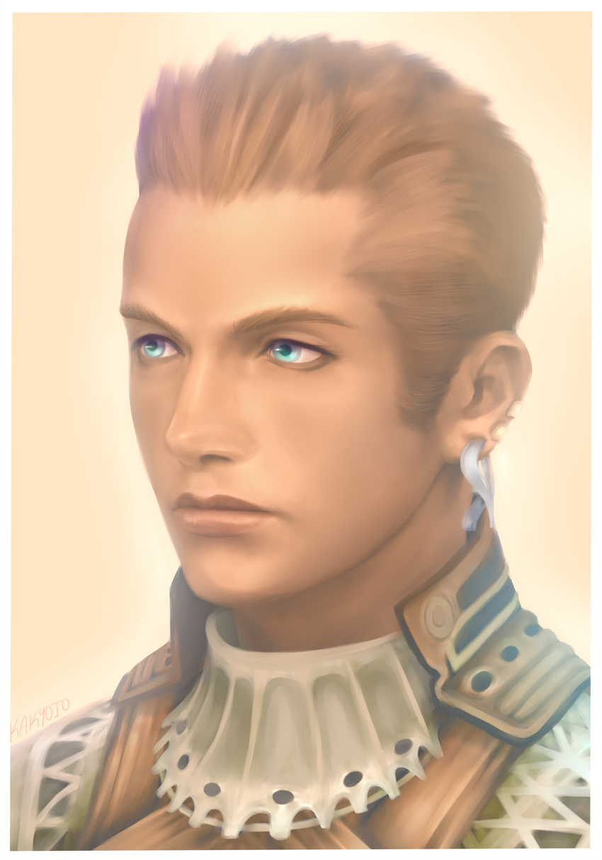 autumn_willey balflear blue_eyes brown_hair dress_shirt earrings face final_fantasy final_fantasy_xii highres jewelry looking_away male_focus portrait shirt solo