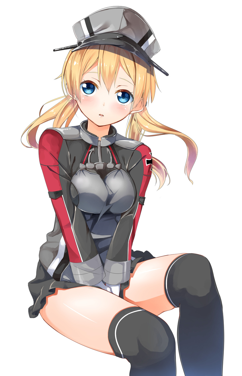 absurdres blonde_hair blue_eyes byte_(allbyte) gloves hat highres kantai_collection long_hair looking_at_viewer military military_uniform open_mouth peaked_cap prinz_eugen_(kantai_collection) solo twintails uniform