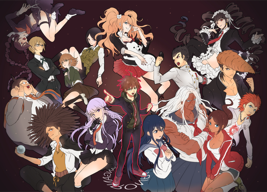 6+girls absurdres ahoge asahina_aoi bad_id bad_pixiv_id black_hair blonde_hair blue_hair breasts brown_hair celestia_ludenberck cleavage danganronpa danganronpa_1 enoshima_junko everyone fujisaki_chihiro fukawa_touko genocider_shou hagakure_yasuhiro highres ikusaba_mukuro ishimaru_kiyotaka kamu_(simp3) kirigiri_kyouko kuwata_reon large_breasts long_hair maizono_sayaka medium_breasts multiple_boys multiple_girls muscle muscular_female naegi_makoto oogami_sakura oowada_mondo purple_hair school_uniform short_hair spoilers togami_byakuya yamada_hifumi