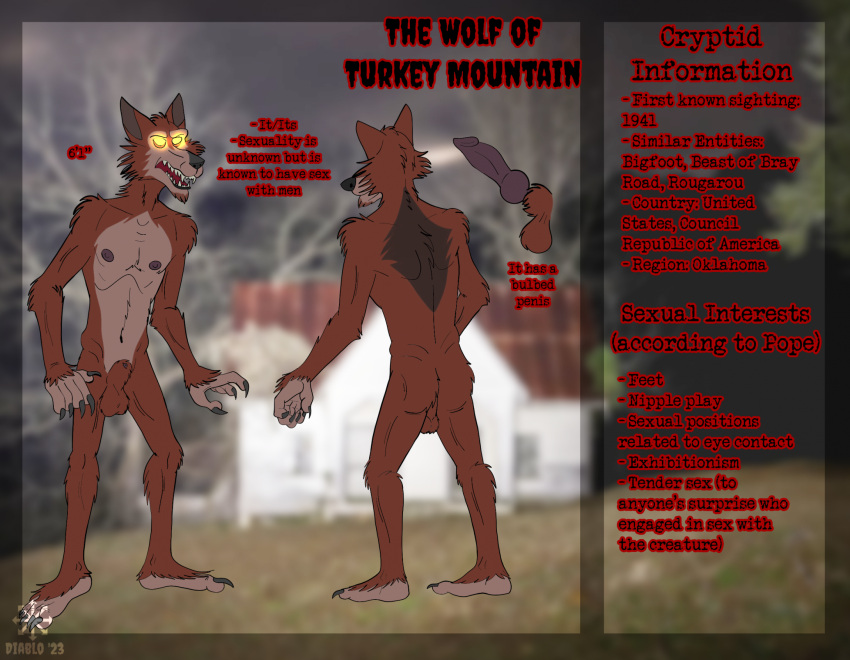 animal_genitalia anthro canid canine canis claws cryptid diabloafterdark feet genitals glowing glowing_eyes hi_res humanoid_feet knot male mammal model_sheet nipples nude plantigrade sharp_claws sharp_teeth sheath slim solo tailless teeth the_wolf_of_turkey_mountain were werecanid werecanine werewolf wolf