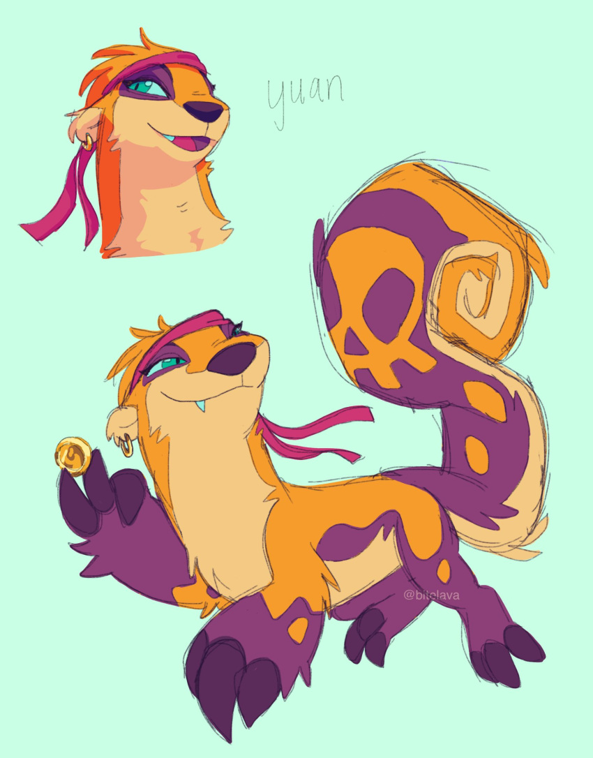 2018 ambiguous_gender bitelava fangs feral fur hi_res jumpstart_games lutari mammal model_sheet mustelid neopet_(species) neopets orange_body orange_fur purple_body purple_fur smile solo teeth