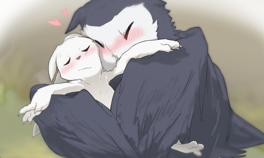 &lt;3 ambiguous_gender avian beak bird blush bodily_fluids digital_media_(artwork) embrace feathered_wings feathers feet guardian_spirit hug ku microsoft moon_studios naru_(ori_and_the_blind_forest) nuzzling ori ori_(ori) ori_(series) owl ptkd simple_background spread_toes sweat toes white_body wings xbox_game_studios