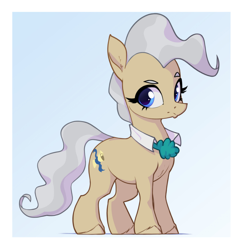 aquaticvibes blue_eyes border cutie_mark earth_pony equid equine eyebrows eyelashes female feral friendship_is_magic fur grey_hair grey_tail hair hasbro hi_res hooves horse mammal mayor_mare_(mlp) my_little_pony pony quadruped shirt_collar solo tail tan_body tan_fur white_border