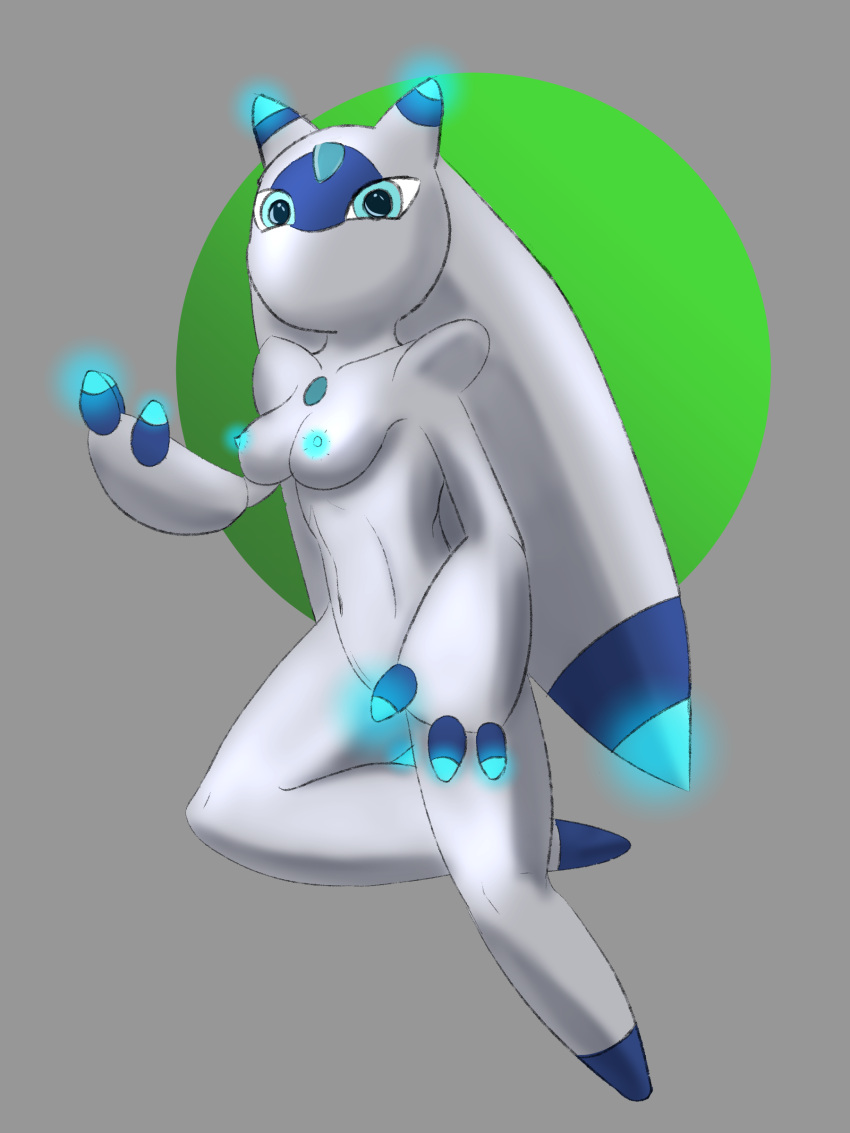 3_fingers absurd_res anthro breasts chest_gem female fingers forehead_gem hi_res humanoid looking_at_viewer lunaris_(pal) nipples palworld pupils shaded simple_background sketch solo the_line_goat white_body