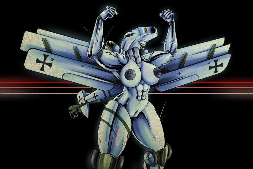 aircraft anthro breasts female genitals hazarts hi_res humanoid living_aircraft living_machine living_vehicle machine metal muscular nipples pussy solo thick_thighs vehicle wings world_war_1