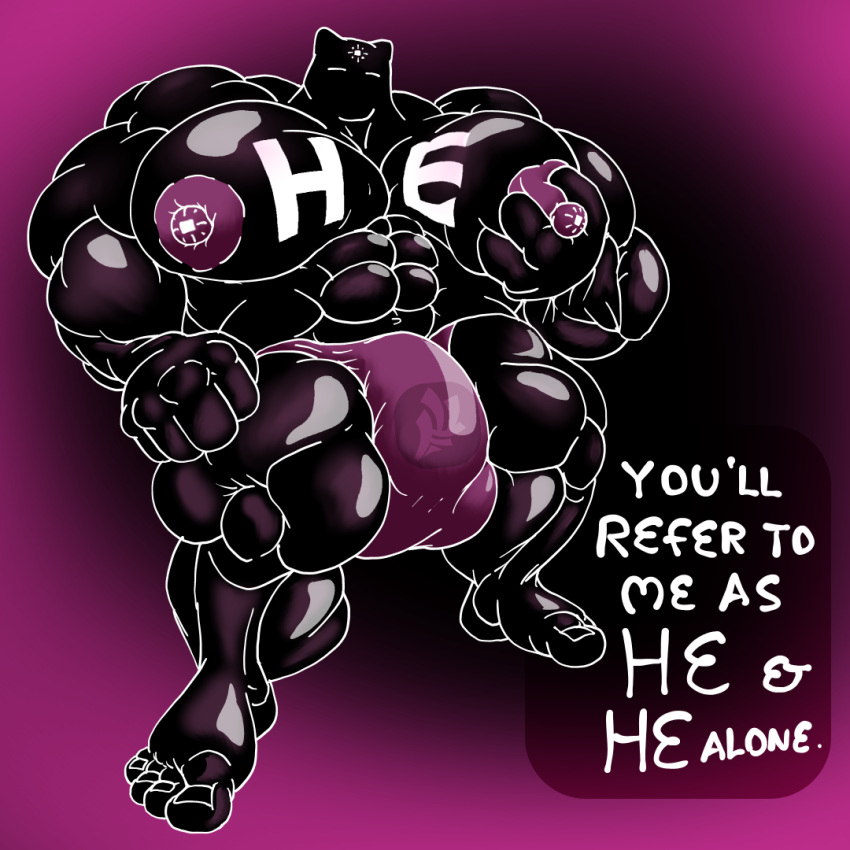 abs anthro balls barefoot biceps big_balls big_bulge big_muscles big_pecs big_penis bulge clothing dialogue feet feline_ears fujiyama_samoyed_(artist) genital_outline genitals glistening he_(anthro) huge_balls huge_bulge huge_muscles huge_pecs huge_penis humanoid_feet humanoid_hands hyper hyper_balls hyper_bulge hyper_genitalia hyper_muscles hyper_pecs latex looking_at_viewer low-angle_view male moobs muscular muscular_anthro muscular_male nipples nude pecs penis plantigrade reflective_body simple_background soles solo thick_thighs toes underwear wide_hips