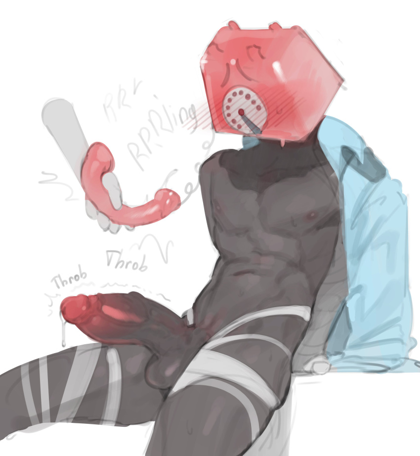 absurd_res ambiguous_gender balls bandage bandaged_arm bandaged_leg blush blush_lines bodily_fluids clothing disembodied_hand dripping duo electronics five_nights_at_freddy's for_a_head genital_fluids genitals hi_res holding_object holding_phone human humanoid kogito male mammal navel nipples not_furry object_head pecs penis phone phone_guy_(fnaf) precum precum_drip rotary_phone scottgames shirt sitting sweat throbbing_penis topwear vein veiny_penis