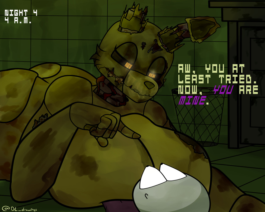absurd_res animatronic big_breasts big_butt breast_smother breasts butt crossgender desesperadoleon female female_on_top five_nights_at_freddy's five_nights_at_freddy's_3 hi_res huge_breasts huge_butt machine male male/female on_top robot scottgames simple_background smothering springtrap_(fnaf)