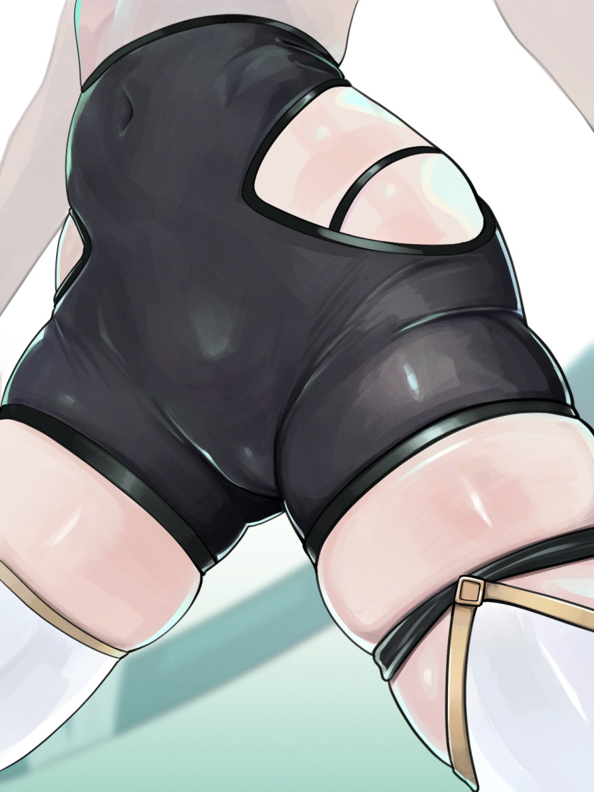 1girl black_panties black_shorts close-up commentary covered_navel crotch_focus dalcom high-waist_shorts highleg highleg_panties highres hip_vent hololive katana kazama_iroha kazama_iroha_(1st_costume) legs_apart panties sheath sheathed shorts simple_background skin_tight solo standing string_panties sword tabi thigh_strap thighhighs topless underwear virtual_youtuber weapon white_background white_thighhighs