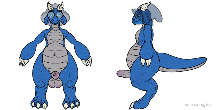 absurd_res balls claws dragon eyewear foreskin genitals glasses hi_res kobold magic_user male model_sheet mythological_creature mythological_scalie mythology naughty_ram nerd penis scalie short_stack slightly_chubby solo tail thick_thighs