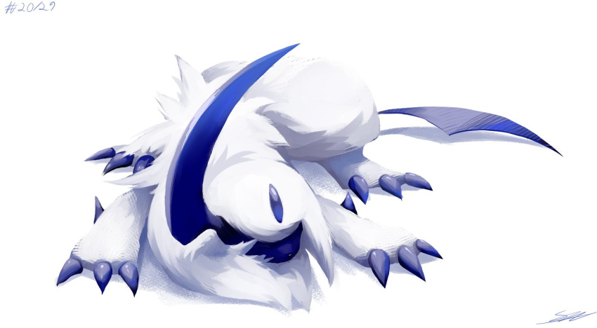 absol claws closed_eyes dated full_body likey no_humans pokemon pokemon_(creature) signature solo white_background white_fur