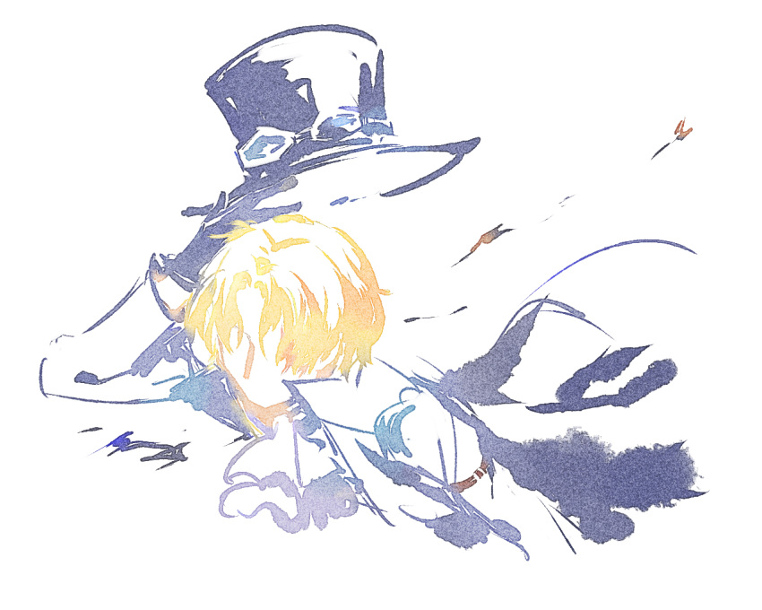 1boy armlet ascot blonde_hair blue_coat chinese_commentary coat commentary_request fish191101756 gloves hat male_focus one_piece sabo_(one_piece) simple_background solo top_hat white_ascot white_background