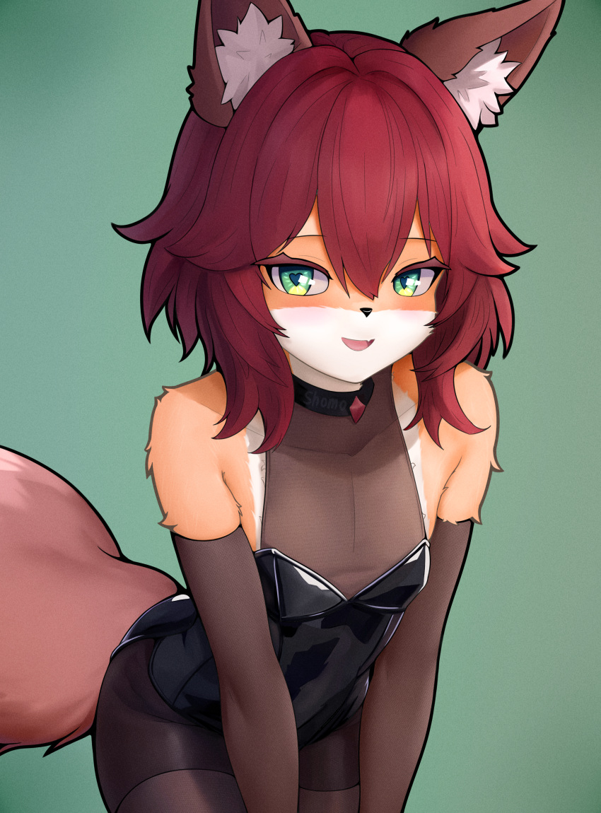 absurd_res anthro canid canine choker ears_up fluffy fox girly green_eyes hair heart_eyes heart_symbol hi_res jewelry latex male male/male mammal necklace red_hair shomi_(shomo) shomo solo tail
