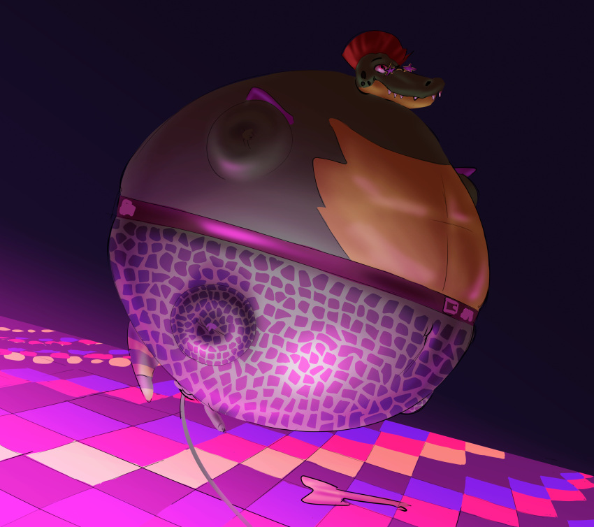 absurd_res alligator alligatorid balloon belly breasts crocodilian farodor five_nights_at_freddy's five_nights_at_freddy's:_security_breach hi_res hyper inflatable inflation male montgomery_gator reptile scalie scottgames solo steel_wool_studios transformation