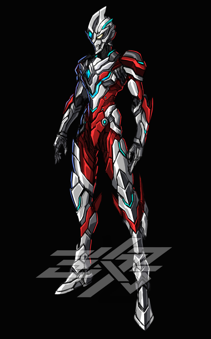 1boy 3ok alternate_universe armor bodysuit color_timer dorsal_fin elbow_spikes full_body gauntlets gloves glowing glowing_eyes highres leg_armor open_hands power_armor power_gloves science_fiction silver_bodysuit solo standing tokusatsu ultra_series ultraman_(hero's_comics) ultraman_arc_(character) ultraman_arc_(series) ultraman_suit yellow_eyes