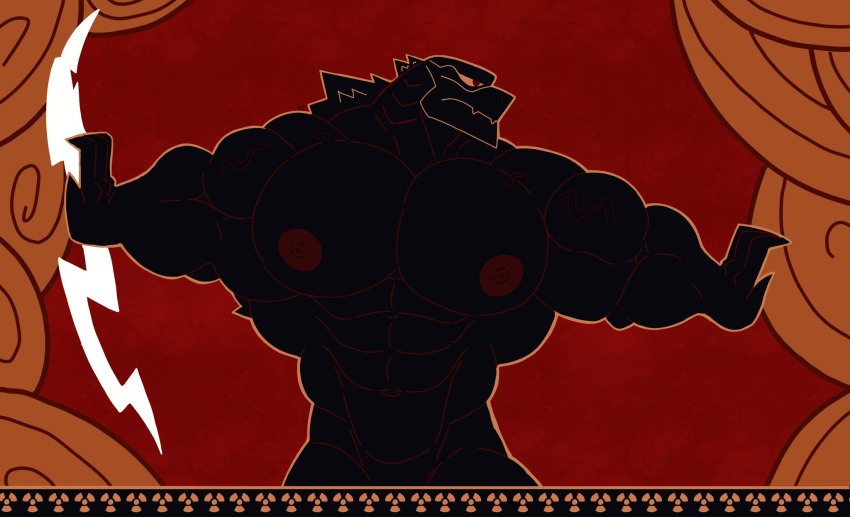 abs anthro big_muscles big_pecs claws cloud electricity godzilla godzilla_(series) hi_res huge_muscles huge_pecs kaiju lightning lightning_bolt male muscular muscular_anthro muscular_arms muscular_male nic024 nipples pecs red_eyes red_nipples solo spikes spikes_(anatomy) toho