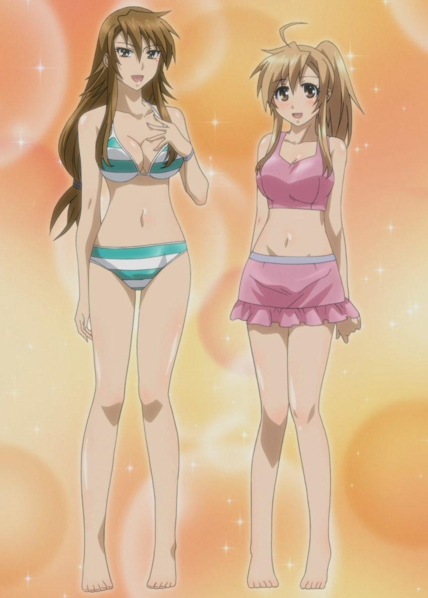 2girls bare_shoulders bikini breasts brown_hair legs long_hair mizuno_kaede multiple_girls navel nyan_koi! screencap stitched sumiyoshi_kanako swimsuit