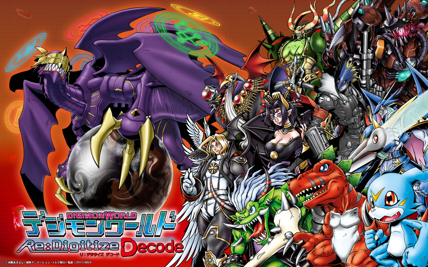 1girl angel_wings bandai barbamon bare_shoulders bat_(symbol) beelzebumon black_hair blonde_hair breasts claws demon demon_girl digimon digimon_world_re:digitize dragon dual_persona evil_eyes fangs female helmet horns large_breasts lilithmon lucemon lucemon_falldown_mode lucemon_satan_mode monster multiple_boys official_art ogremon royal_knights rusttyranomon scepter seven_great_demon_lords succubus tail titamon tyranomon ulforceveedramon veemon wallpaper wings