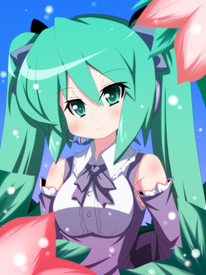 detached_sleeves gothic_(module) green_eyes green_hair hatsune_miku headset highres long_hair oborotsuki_kakeru project_diva project_diva_(series) ribbon solo twintails vocaloid