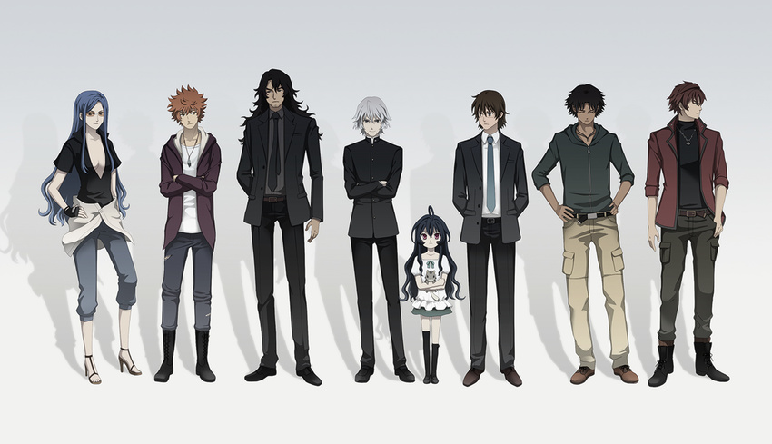 6+boys ahoge bb-2 black_hair blue_hair brown_hair fujiura_you ghost_in_the_shell_lineup glasses hinomiya_andy hyoubu_kyousuke jewelry kanou_momiji lineup long_hair magi_shirou minamoto_kouichi multiple_boys multiple_girls necklace necktie parody purple_eyes sakaki_shuuji short_hair silver_hair the_unlimited:_hyoubu_kyousuke yuugiri_(zettai_karen_children) zettai_karen_children