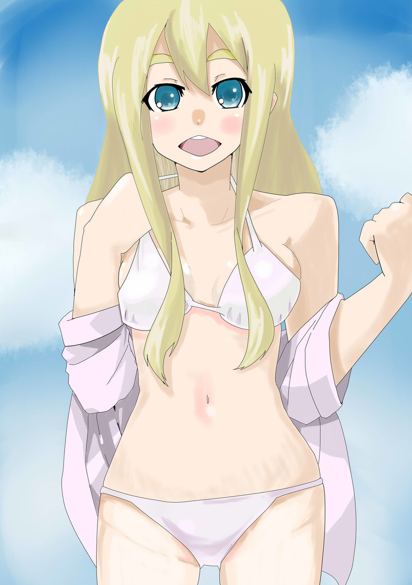 absurdres aqua_eyes bad_id bad_pixiv_id bikini blonde_hair eyebrows gyokuro_omega highres k-on! kotobuki_tsumugi long_hair solo swimsuit