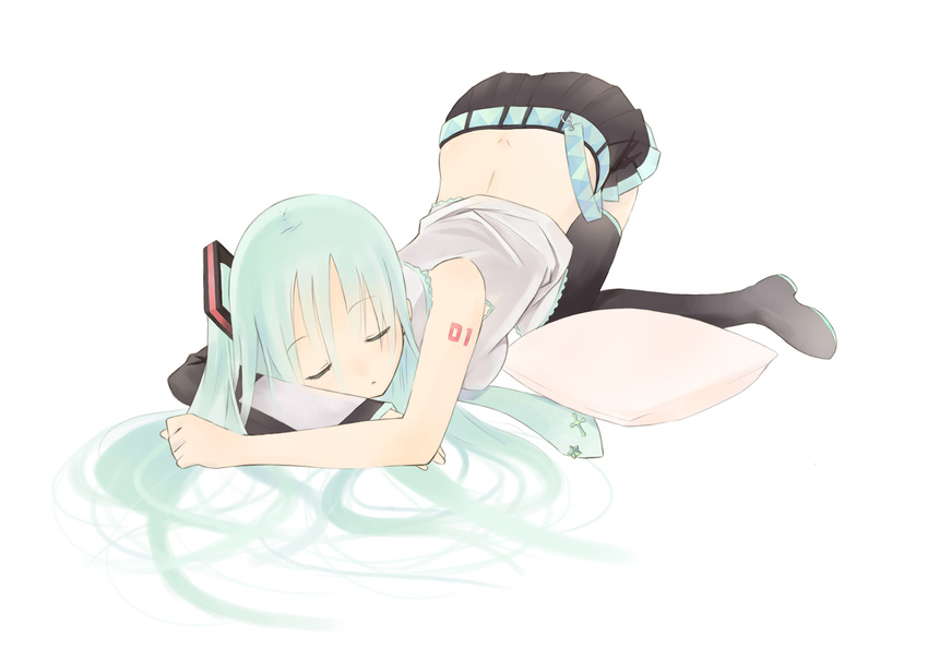 aqua_hair bad_id bad_pixiv_id closed_eyes hatsune_miku long_hair mk_(masatusaboten) necktie sleeping solo top-down_bottom-up vocaloid