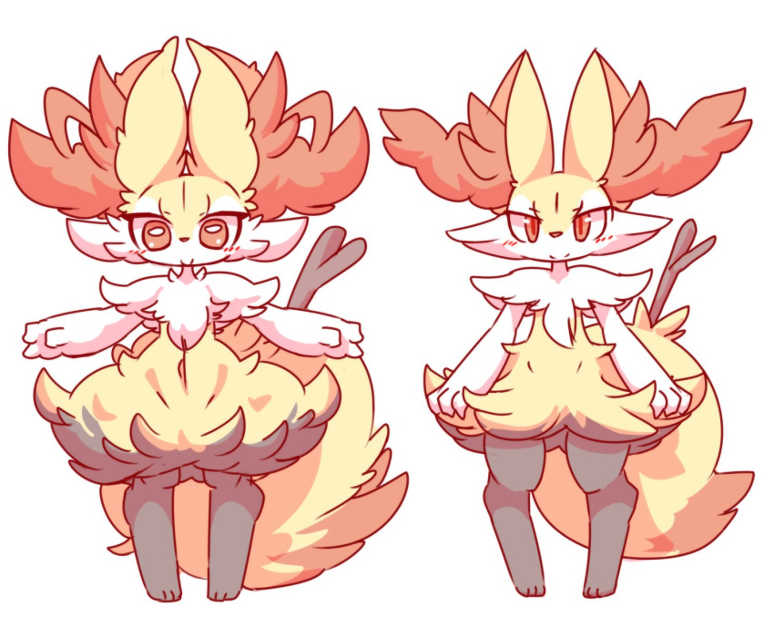ambiguous_gender big_ears big_eyes blush blush_sticker braixen canine cheek_tuft chest_tuft claws cute_fangs duo feral fluffy fluffy_tail fox fur inner_ear_fluff mammal navel nintendo nude nyaswitchnya paws pok&eacute;mon pok&eacute;mon_(species) red_eyes red_fur shoulder_tuft snout snow snowing stick tuft video_games yellow_fur