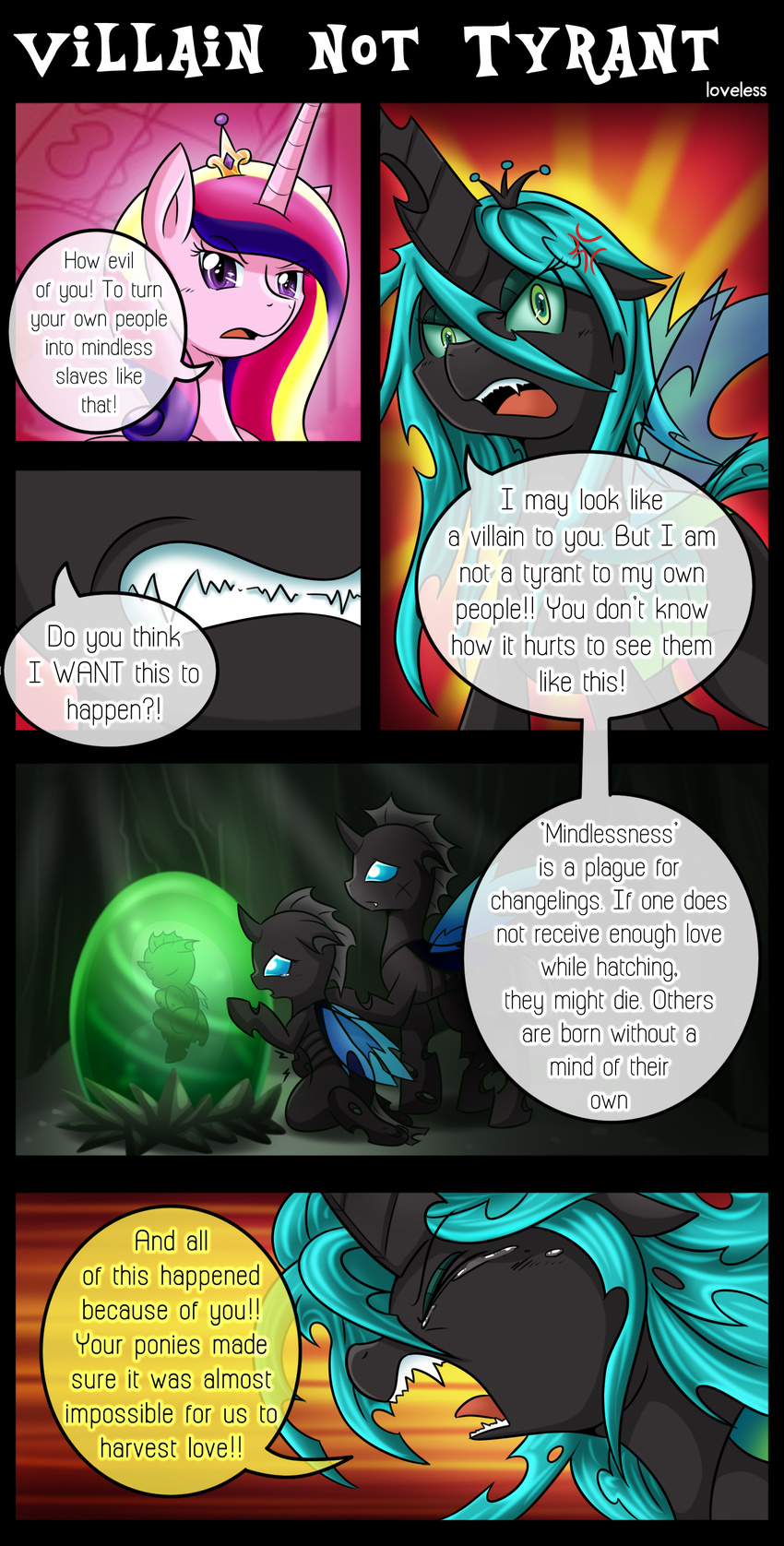 2015 angry changeling comic dialogue english_text equine eyes_closed female feral friendship_is_magic fur hair horn mammal my_little_pony open_mouth pink_fur princess_cadance_(mlp) purple_eyes queen_chrysalis_(mlp) royalty tears teeth text vavacung winged_unicorn wings