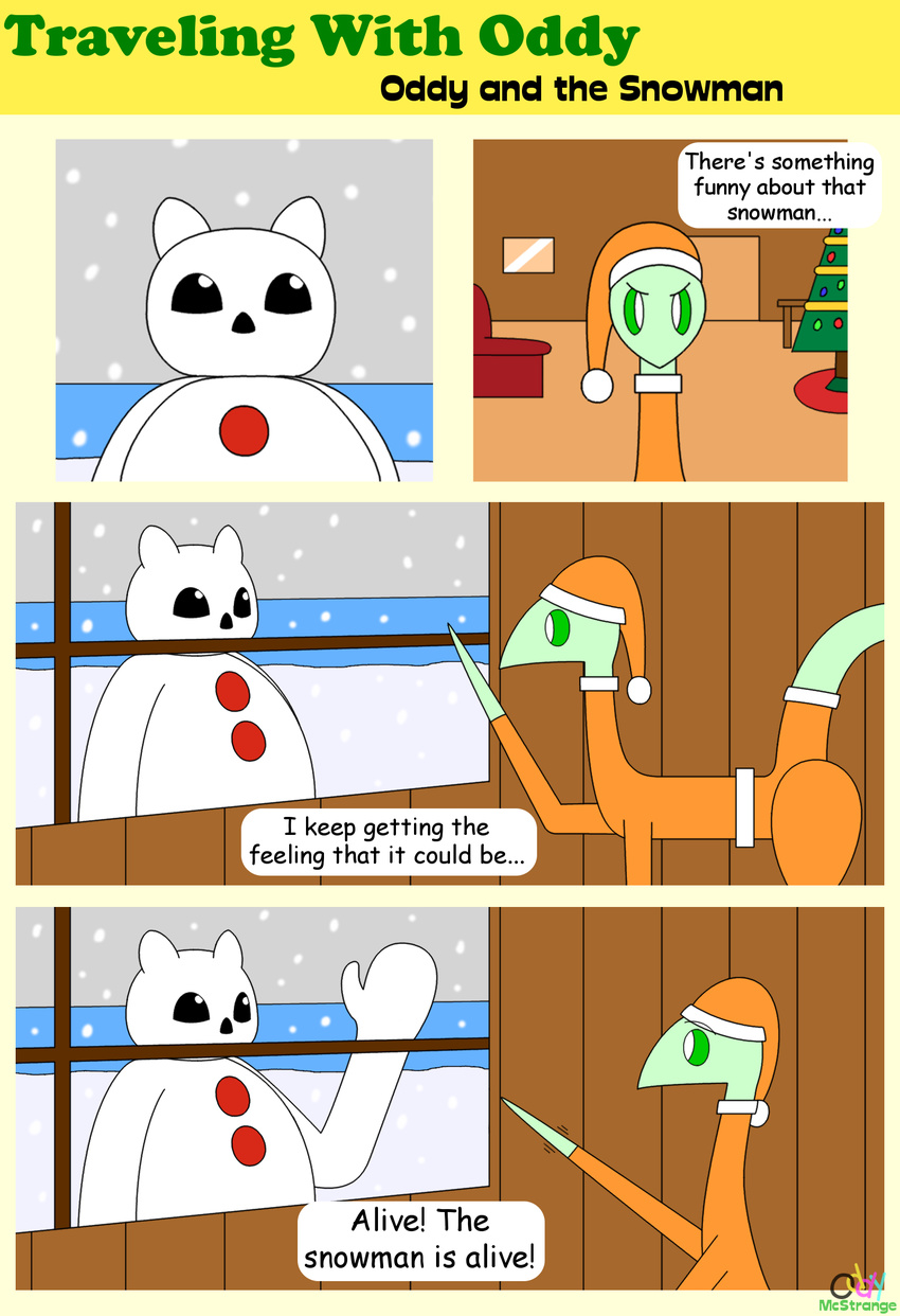 alien christmas comic digimon esviran frigimon holidays oddy_mcstrange snow snowman surprise text tree window
