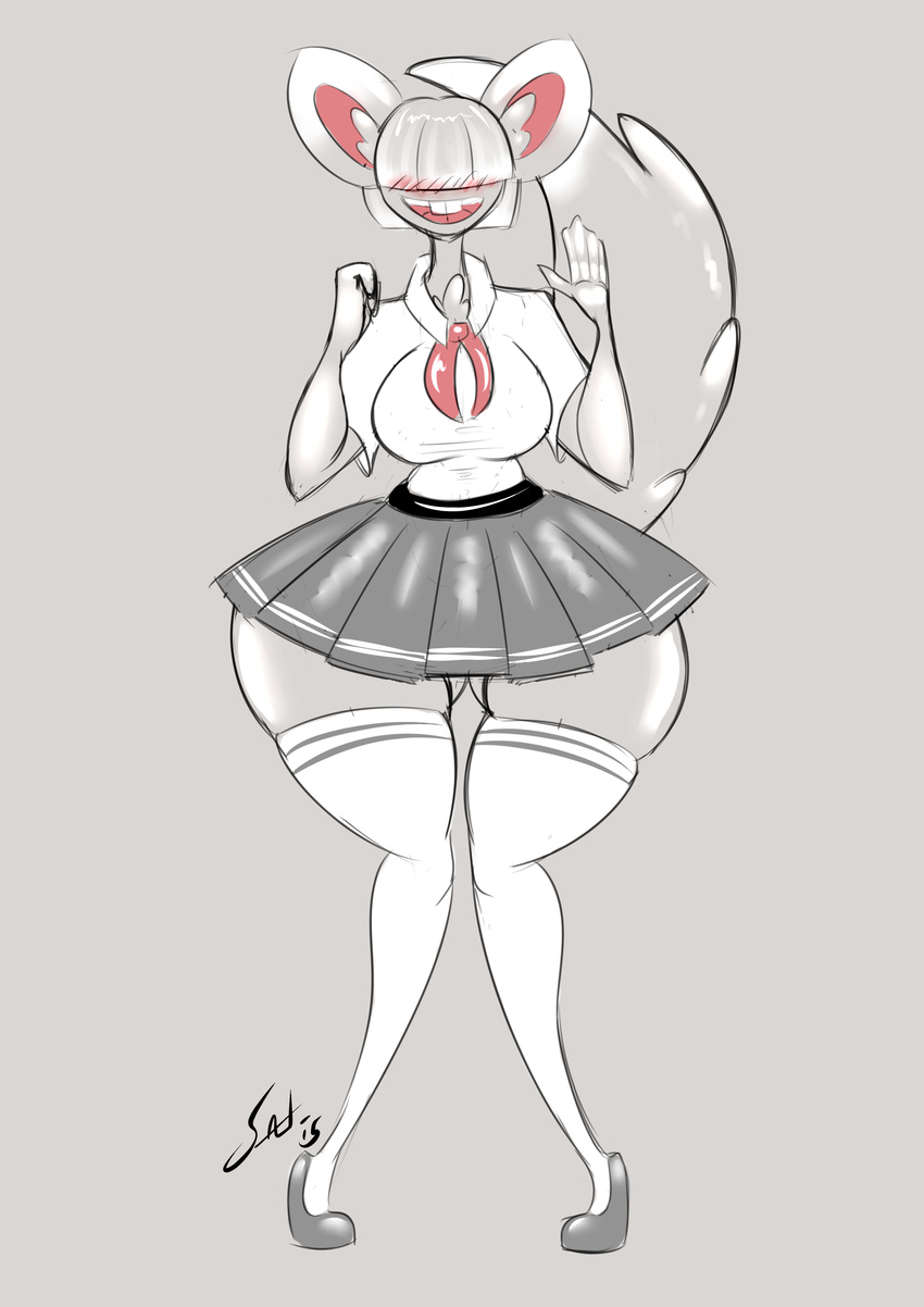 animal_ears anthro big_butt blush breasts butt clothed clothing female fur hair invalid_tag legwear looking_at_viewer minccino nintendo open_mouth plain_background pok&eacute;mon saliantsunbreeze school_uniform schoolgirl short_hair skirt smile thick_thighs thigh_gap thin_waist tongue video_games voluptuous waving wide_hips