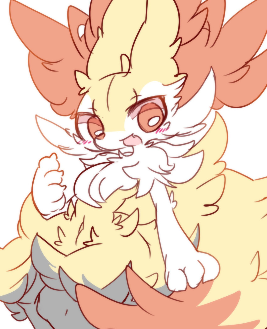 ambiguous_gender big_ears big_eyes blush blush_sticker braixen canine cheek_tuft chest_tuft claws cute_fangs duo feral fluffy fox fur inner_ear_fluff mammal navel nintendo nude nyaswitchnya open_mouth paws pok&eacute;mon pok&eacute;mon_(species) red_eyes red_fur shoulder_tuft snout tuft video_games yellow_fur