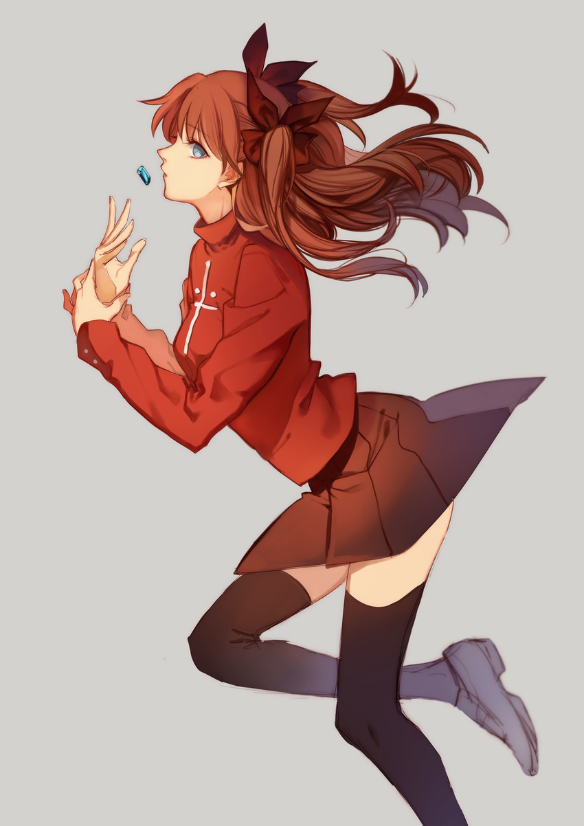 absurdres aokiku black_legwear black_skirt blue_eyes brown_hair fate/stay_night fate_(series) highres long_hair long_legs sketch skirt solo thighhighs toosaka_rin turtleneck two_side_up zettai_ryouiki